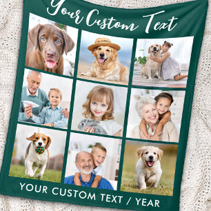 Manta Polar Moderno y personalizado 9 Collage de fotos verde e