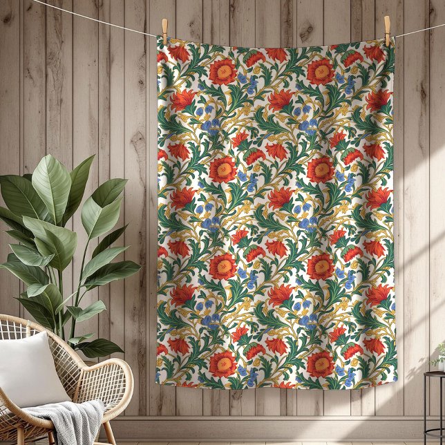 Manta Polar Modernos motivos botánicos al estilo William Morri (Modern William Morris Style Rich Botanical Motifs Fleece Blanket)