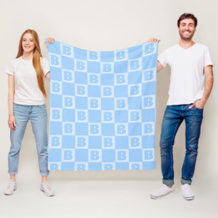 Manta Polar Mograma Inicial Cuadrada Azul de Moda 