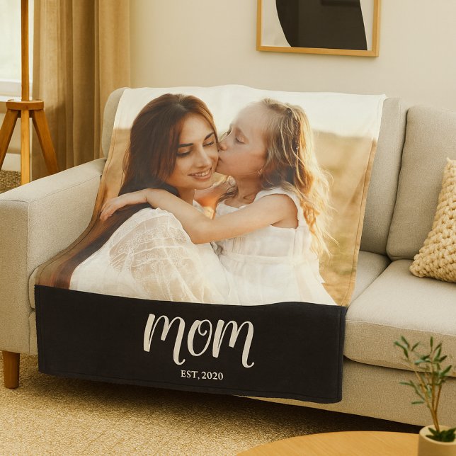 Manta Polar Mom Established Black Modern Script Photo (Subido por el creador)