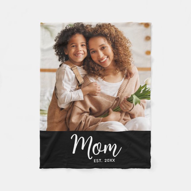 Manta Polar Mom Established Date White Script on Black Photo (Anverso)