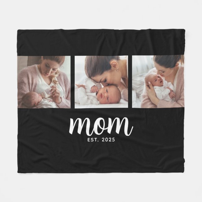 Manta Polar Mom Established Elegant Script Black 3 Photo (Frente (Horizontal))