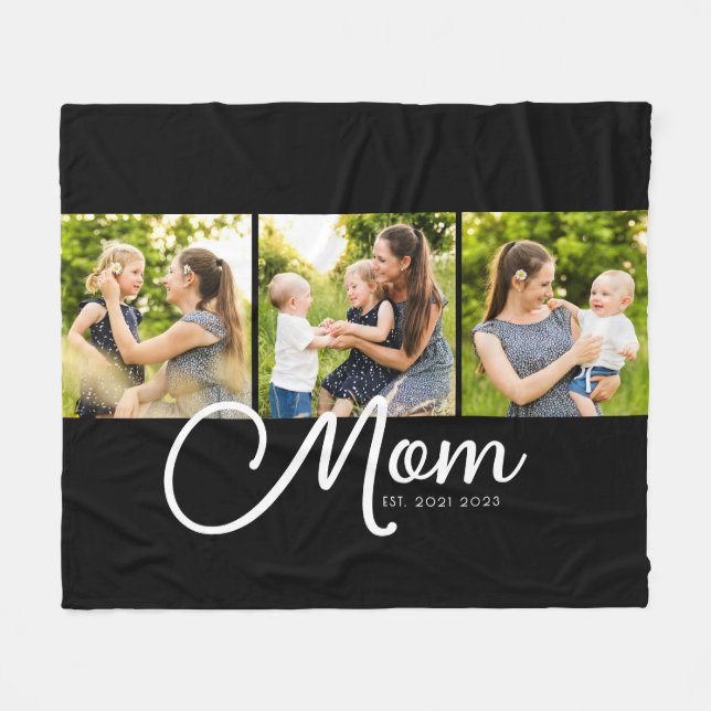 Manta Polar Mom Established Elegant Script Black 3 Photo  (Frente (Horizontal))
