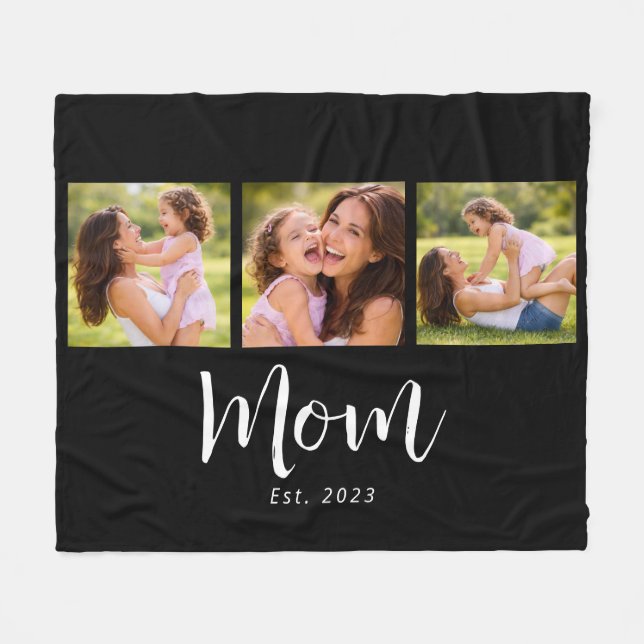 Manta Polar Mom Established Elegant Script Black 3 Photo (Frente (Horizontal))