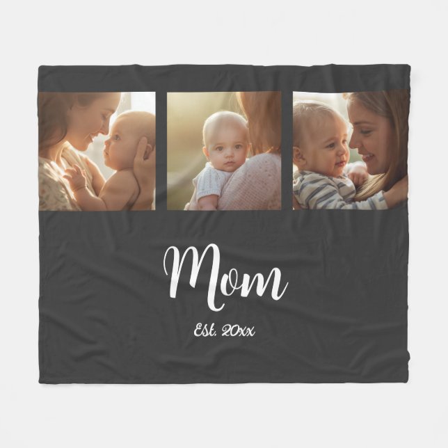 Manta Polar Mom Established Modern Script Black 3 Photo (Frente (Horizontal))