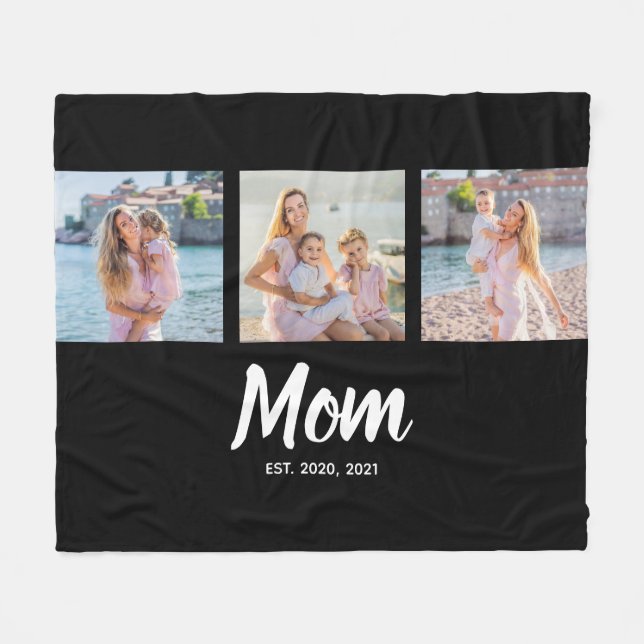 Manta Polar Mom Established Modern Script Black 3 Photo (Frente (Horizontal))