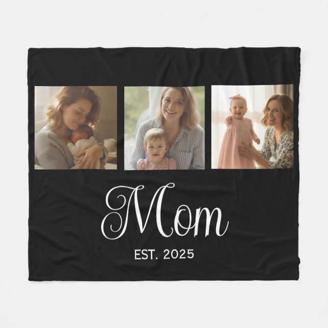Manta Polar Mom Established Modern Script Black 3 Photo (Frente (Horizontal))