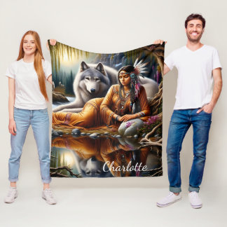 Manta Polar Momento tranquilo: La mujer y el lobo indios
