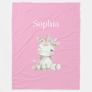 Manta Polar Mona Unicornio Floral Rosa Blanca