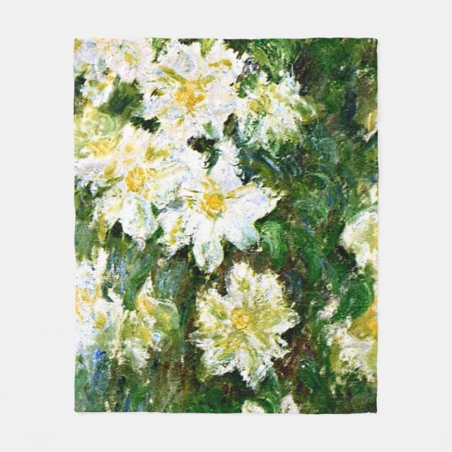 Manta Polar Monet - Clematis blancos, famosa pintura floral (Anverso)