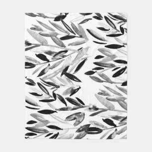Manta Polar Monocromo elegante: Patrón de hojas naturales