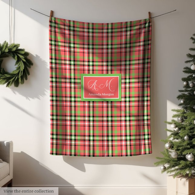 Manta Polar Monogram Christmas Blanket Classic Tartan Accent (Monogram Christmas Blanket Classic Tartan Accent)