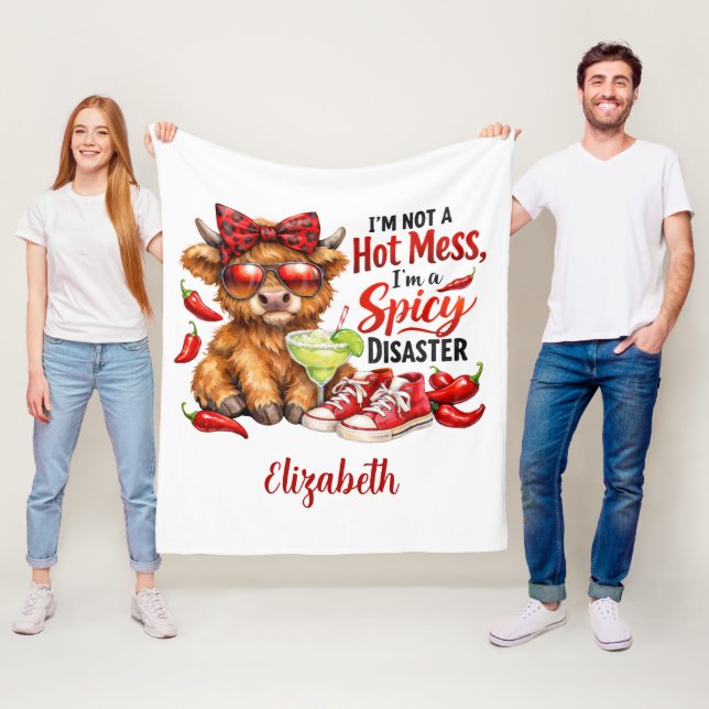 Manta Polar Monogram Highland Cow Hot Mess Funny Humorous  (In situ)