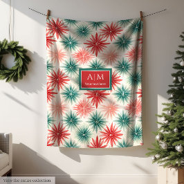 Manta Polar Monograma acuarela verde rojo fleja tradicional