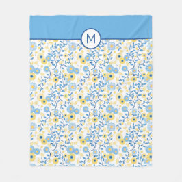 Manta Polar Monograma amarillo azul del estampado de flores