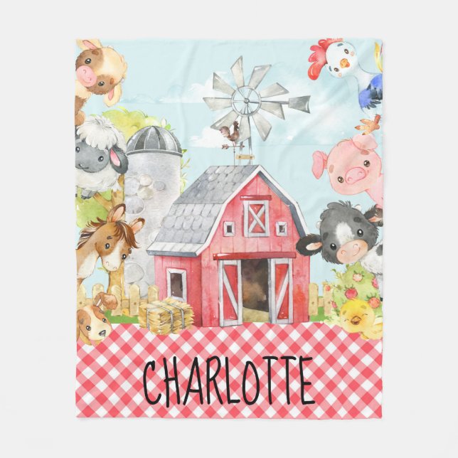 Manta Polar Monograma Animales de corral de granja personaliza (Anverso)