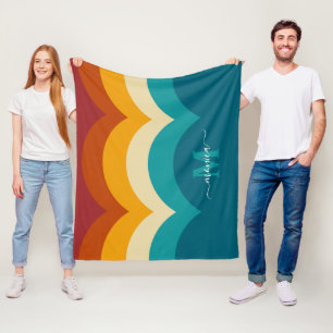 Manta Polar Monograma arcoiris Nombre personalizado Retro Traz