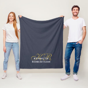 Manta Polar Monograma Azul Marino Dorado Blanco Minimalista Ch