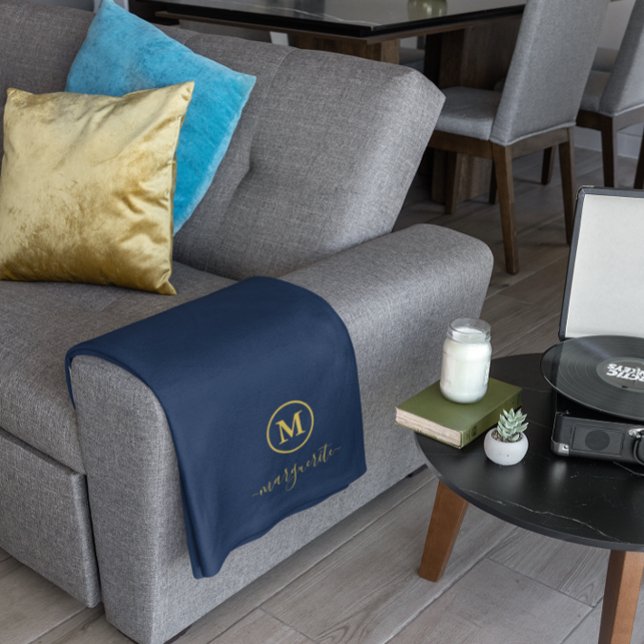 Manta Polar Monograma azul marino y oro (Subido por el creador)