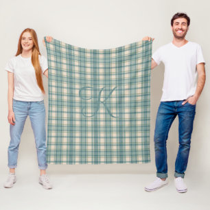 Manta Polar Monograma Azul Verde Beige Tartán Buffalo Placa