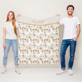Manta Polar Monograma Beige Crema Marrón Gris Floral Botánica