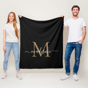 Manta Polar Monograma Black Gold Modern Girly Elegly Script