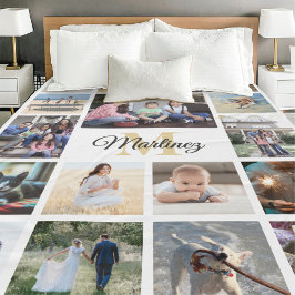 Manta Polar Monograma blanco negro de Collage de fotos familia