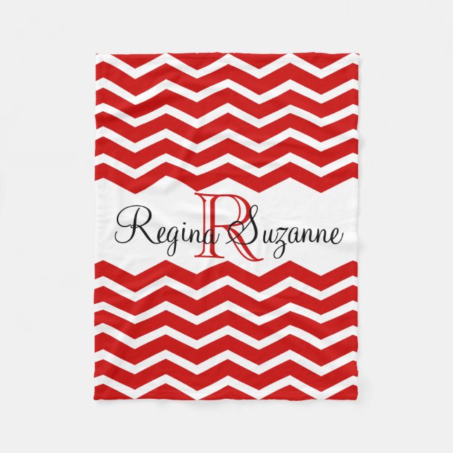 Manta Polar Monograma blanco rojo Keepsake Chevron (Anverso)
