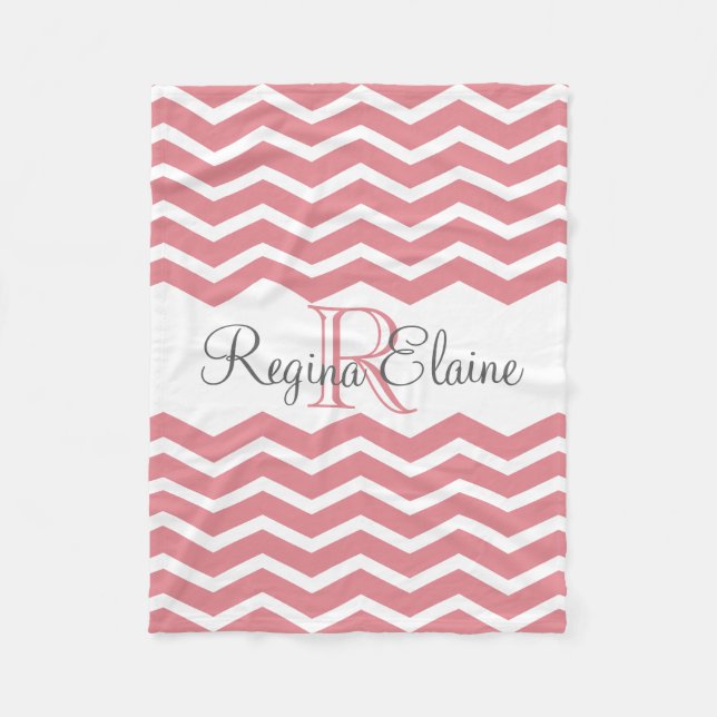 Manta Polar Monograma blanco rosado Keepsake Chevron (Anverso)
