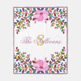 Manta Polar Monograma Boho Foliage Hibiscus Fleece Blanket