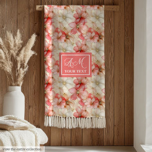 Manta Polar Monograma Chic Floral Rosa Oro Tinta Delicada