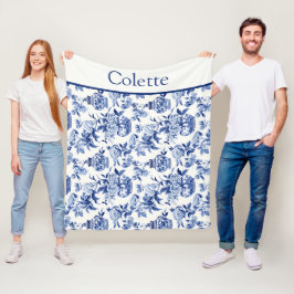 Manta Polar Monograma Chinoiserie Azul 