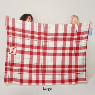 Manta Polar Monograma clásico de rojizo y crema