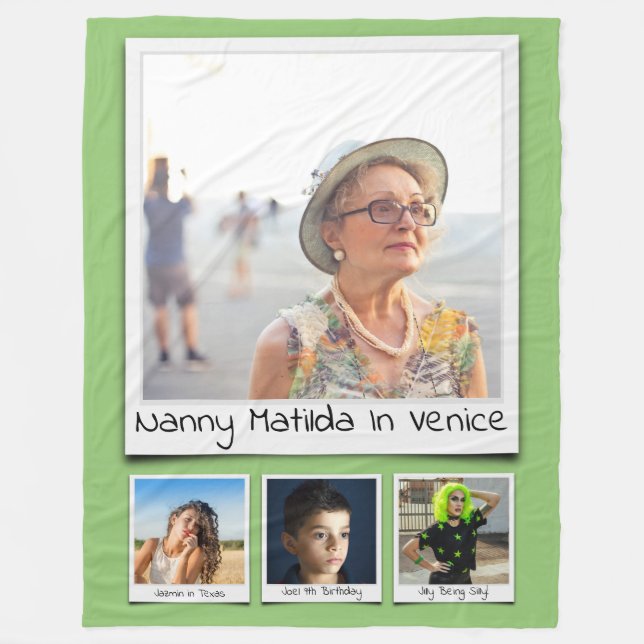 Manta Polar Monograma collage de fotos Nombres Pistachio Verde (Anverso)