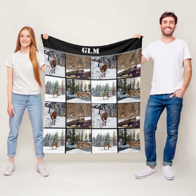 Manta Polar Monograma Collage Hunters Fleece Blanket (In situ)