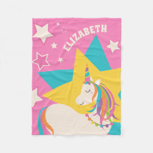 Manta Polar Monograma crudo de arcoiris con unicornio y estrel