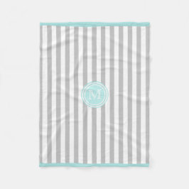 Manta Polar Monograma Cyan Gris y Blanco Tirado Fleece Blanque