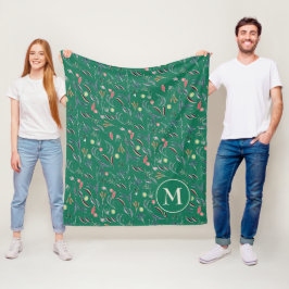 Manta Polar Monograma de acuarela floral personalizada