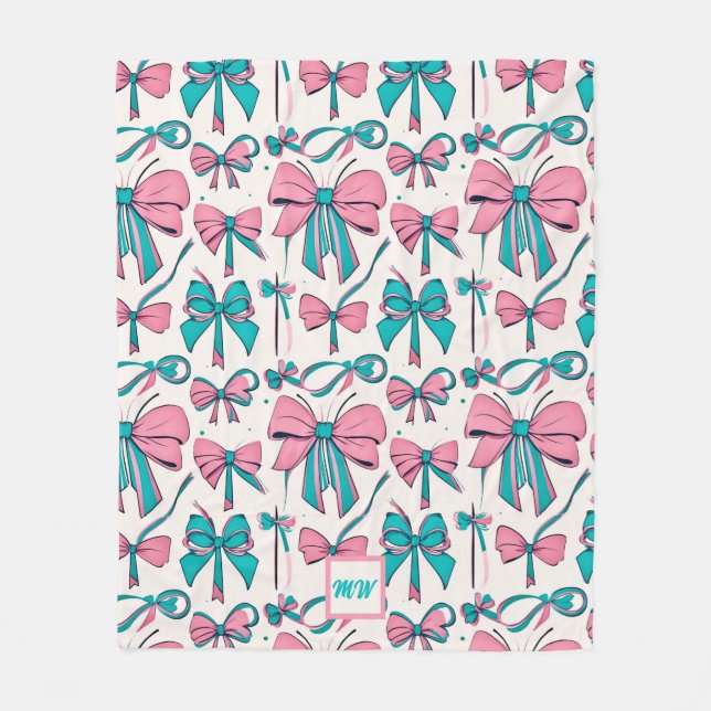 Manta Polar Monograma de arcos rosados y verde azulados (Anverso)
