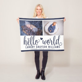 Manta Polar Monograma de bebé 'Hola Mundo' azul marino