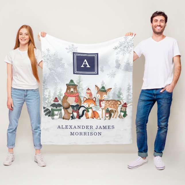 Manta Polar Monograma de bosque de nieve de invierno de marina (In situ)