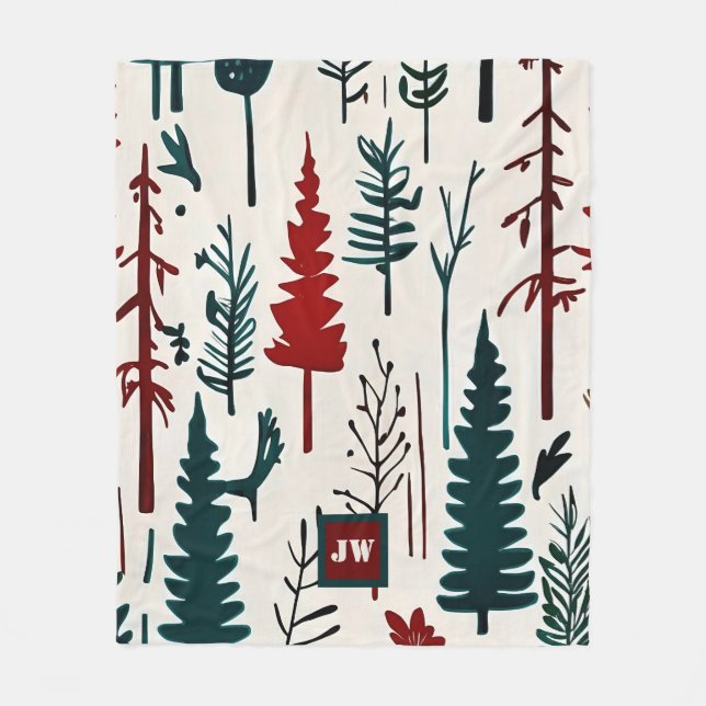 Manta Polar Monograma de bosque Minimalista abstracto elegante (Anverso)