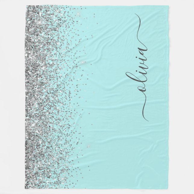 Manta Polar Monograma de brillo azul teal plateado (Anverso)