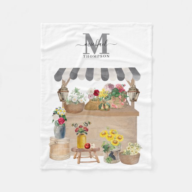 Manta Polar Monograma de carrito floral del mercado de los agr (Anverso)