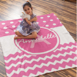 Manta Polar Monograma de chevron blanco rosado personalizado