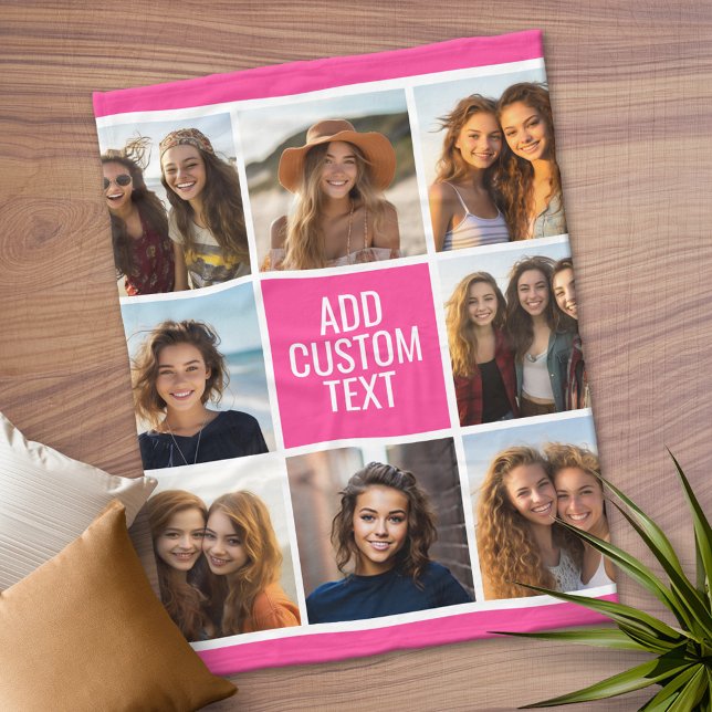 Manta Polar Monograma de Collage de fotos cuadrado Girona Hot  (Personalized Fleece Blanket)