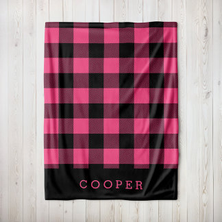Manta Polar Monograma de comprobación de búfalo negro y rosa c