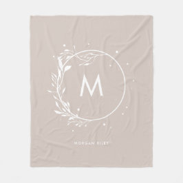 Manta Polar Monograma de Corona Floral Gris Minimalista