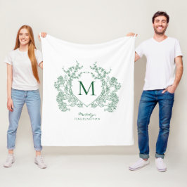 Manta Polar Monograma de cresta floral esmeralda vintage