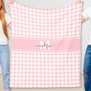 Manta Polar Monograma de Cuadros de Gingham Rosa
